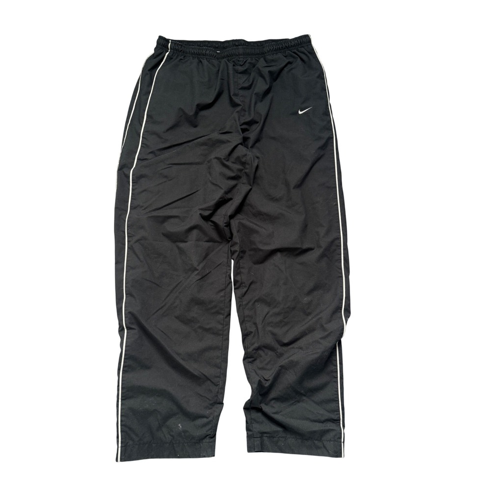 Vintage Nike Mens Track Pants Black White Side Stripe Swoosh Large RN56323